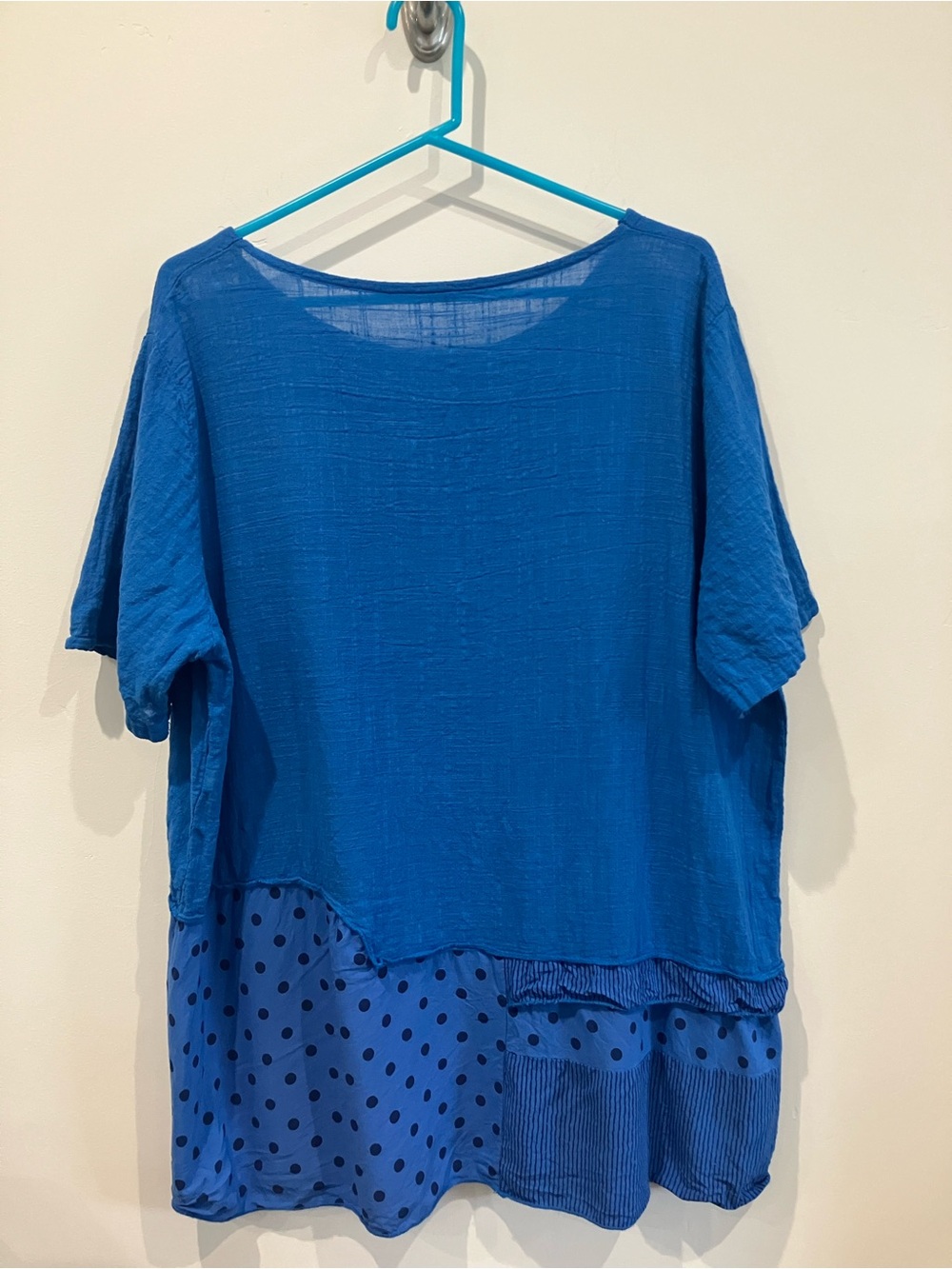 Women's Cotton Lagenlook Blue Mixed-Panel Short Sleeve Tunic - Picture 4 of 7